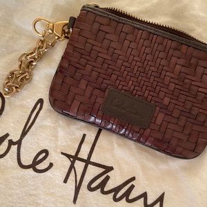 Cole Haan Brown Woven Leather Card Coin Holder